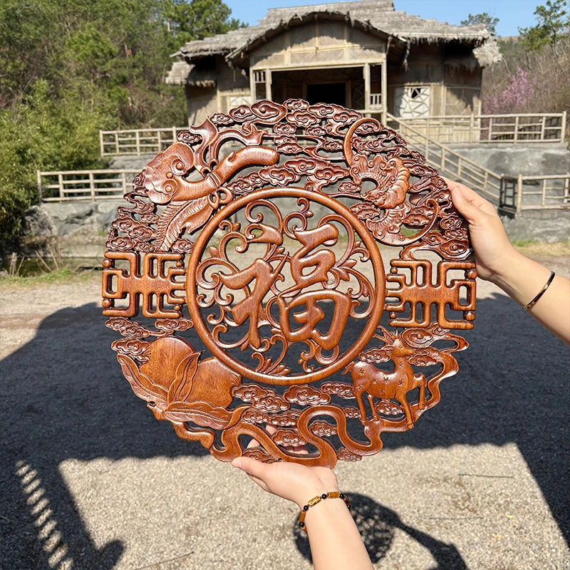 【福禄寿喜】48大号木雕挂画 中式香樟木东阳木雕客厅挂件