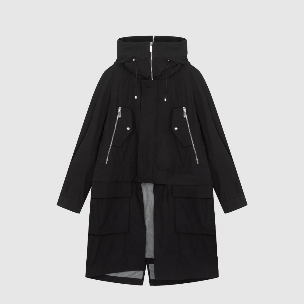 EMPORIO ARMANI阿玛尼EA下摆可拆连帽中长款风衣W1L330W1009999