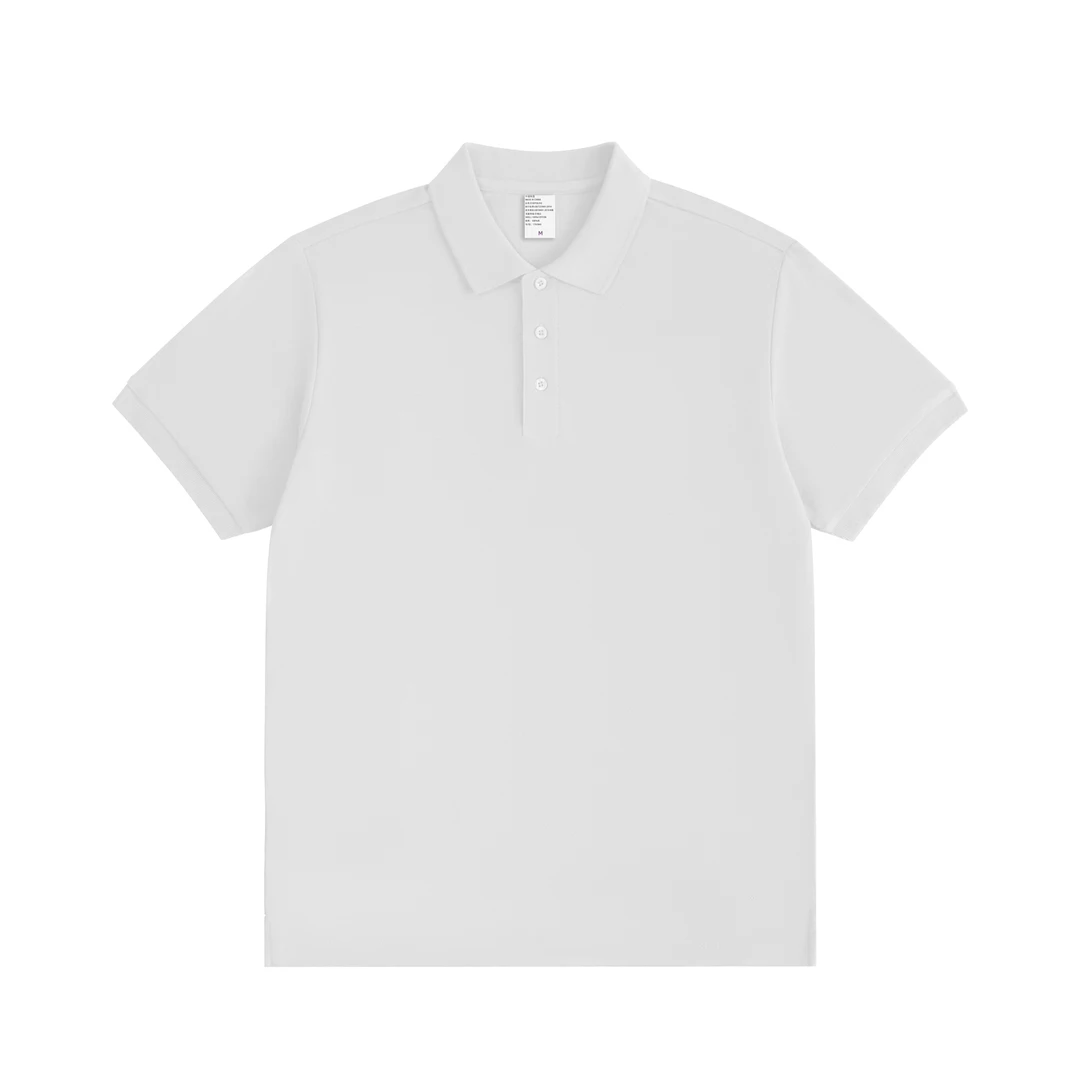 纯棉POLO衫白色短袖男女净版保罗衫纯色翻领T恤三粒扣开叉全棉T