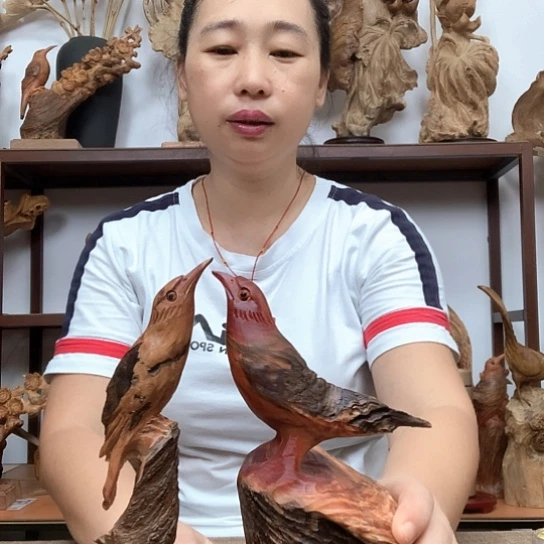 E***空木琥珀木小鸟摆件