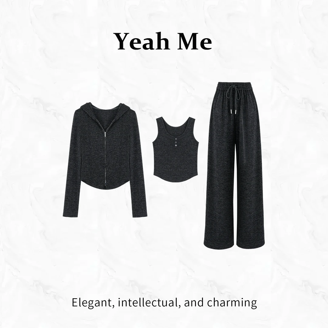 Yeah Me/也觅【雾都日记】秋季新款高级感气质灰色上衣穿搭长裤套装
