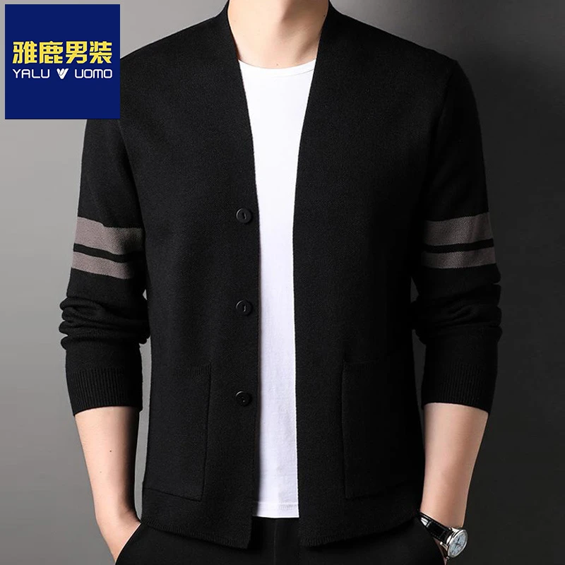 雅鹿男装新款春秋季针织开衫男士休闲宽松外套百搭上衣中青年毛衣