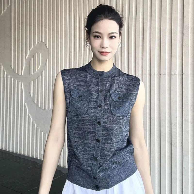 {专柜}商场同款2025夏季百搭修身圆领口袋设计针织马甲开衫548018