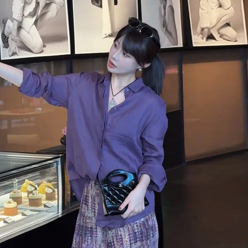 韩系高级感薄款长袖衬衫女2025新款夏季宽松显瘦休闲气质防晒上衣
