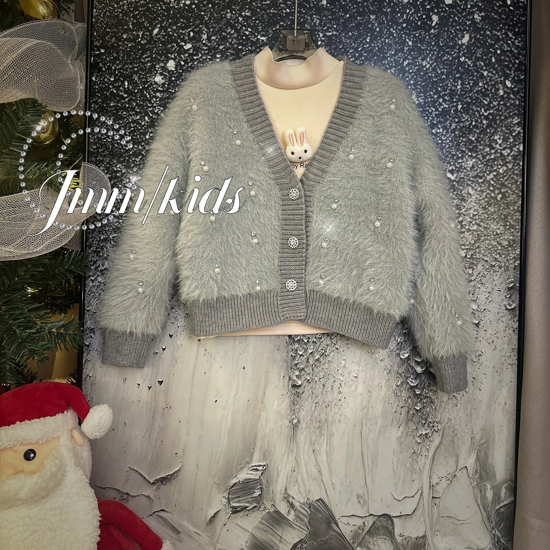 女童加厚毛衣冬季百搭毛衫洋气设计师款单品-灰针织衫C087