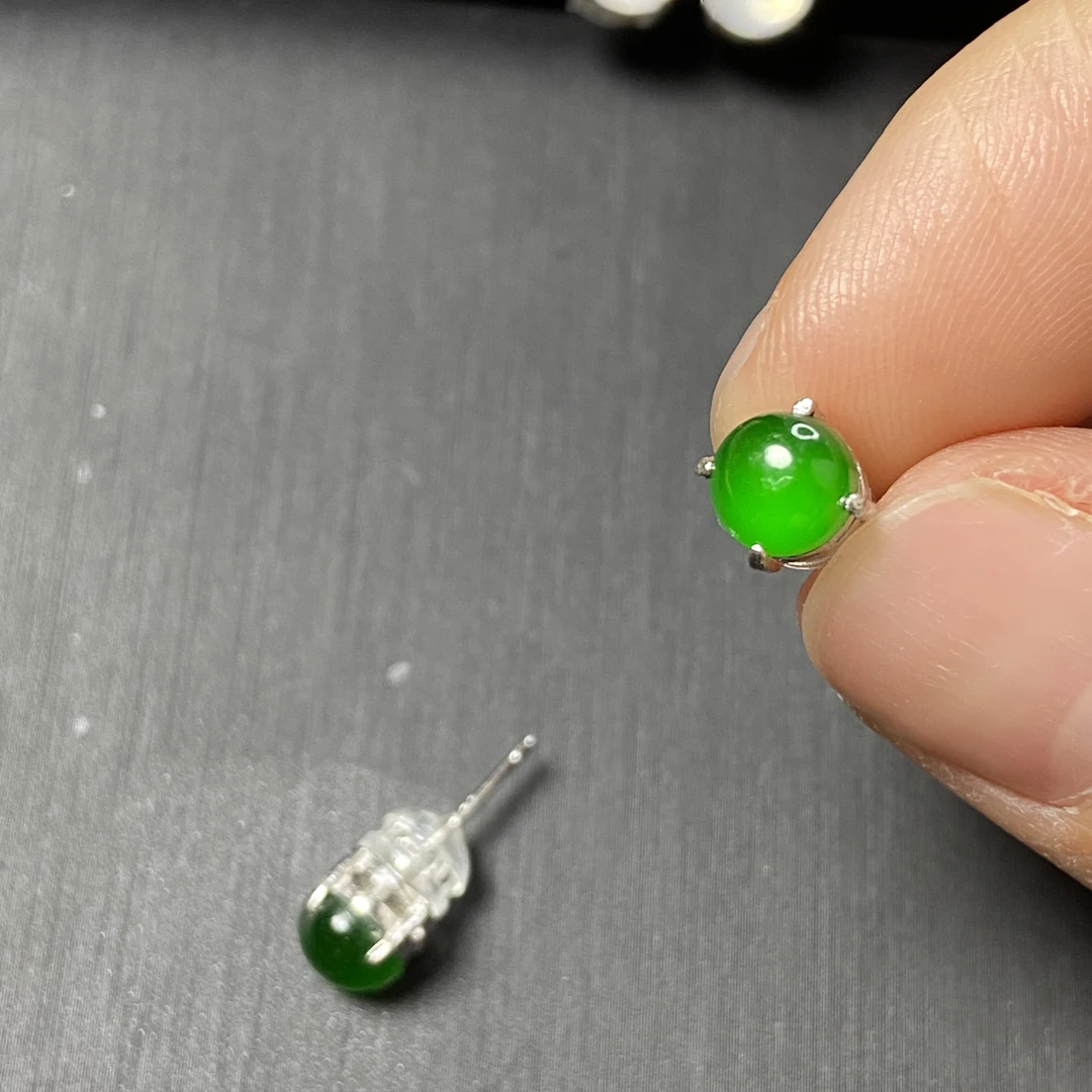 天然玉髓耳钉银针s925银简约百搭小耳钉