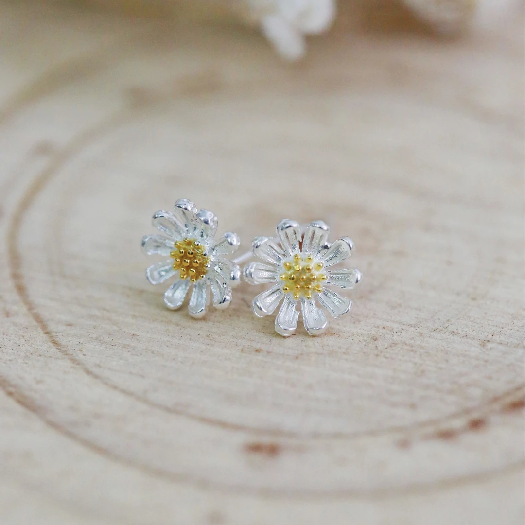 足银耳饰 足银999小雏菊8mm耳钉