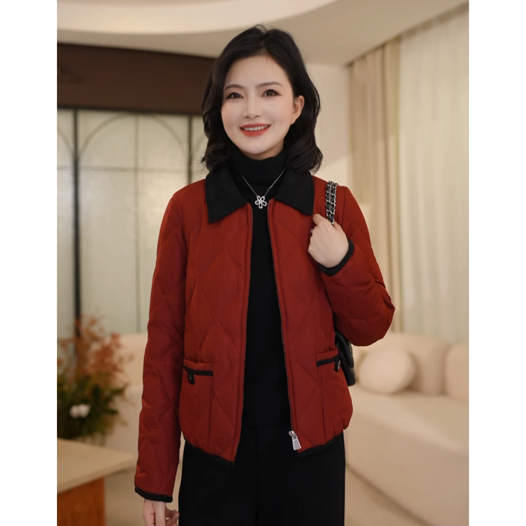 枫竺阿楠anan90白鸭绒巴恩风撞色灯芯绒翻领短款羽绒服保暖外套