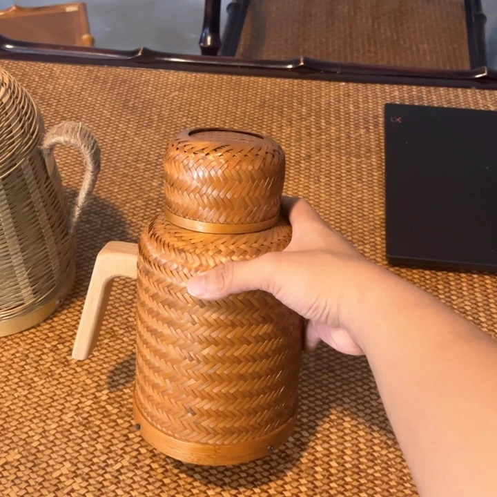 铜大号保温杯保温壶竹编款1.6L