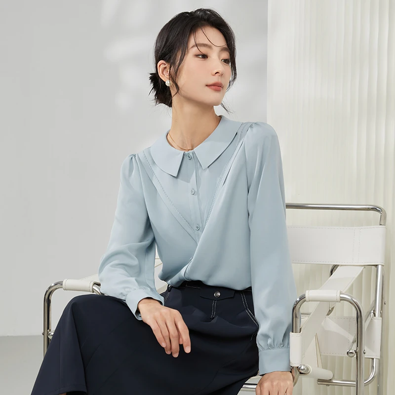 849106宽松纽扣夏季常规衬衫法式通勤针织长袖秋季春秋设计感小众