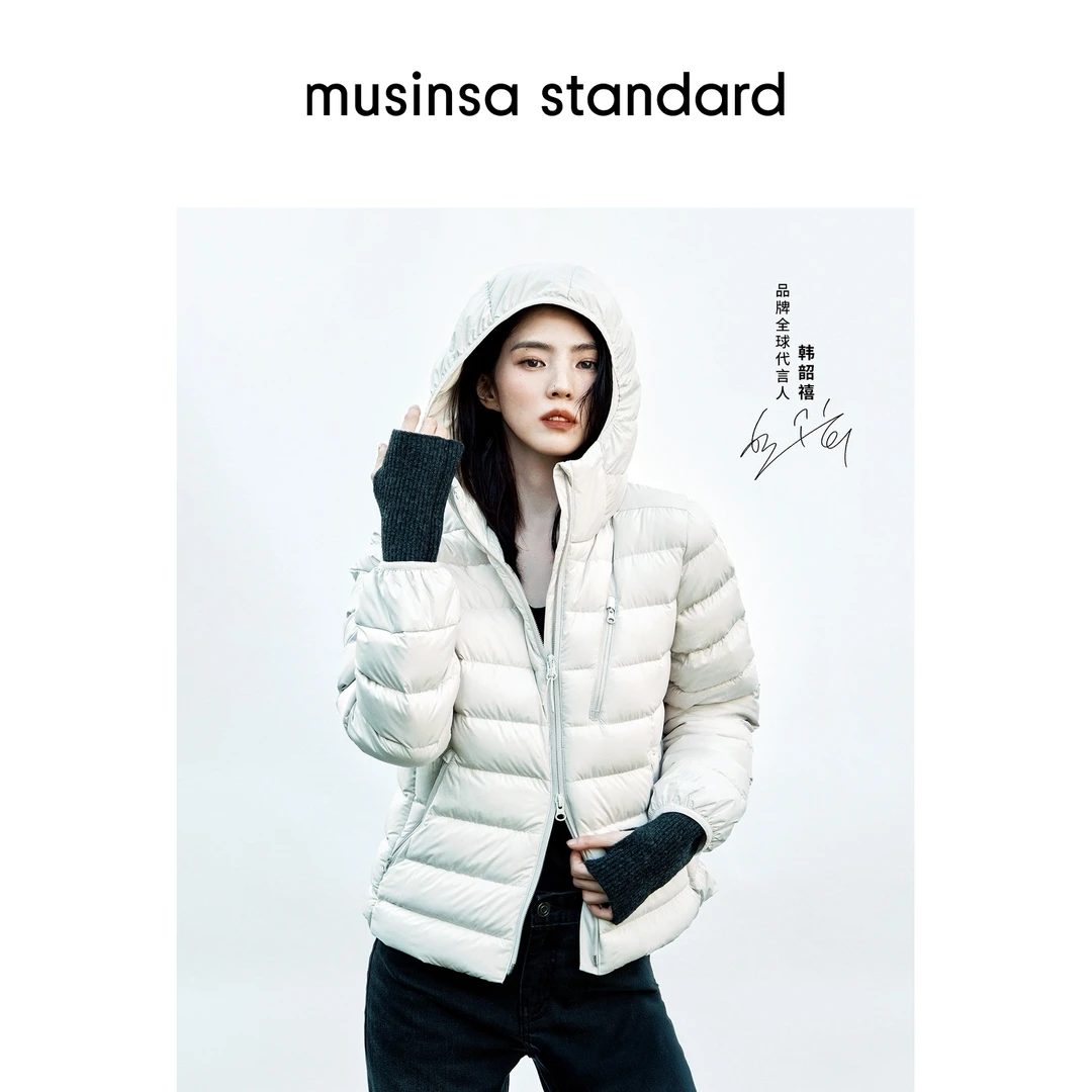 [韩素希同款]韩国25秋冬女轻薄排骨连帽羽绒服musinsa standard