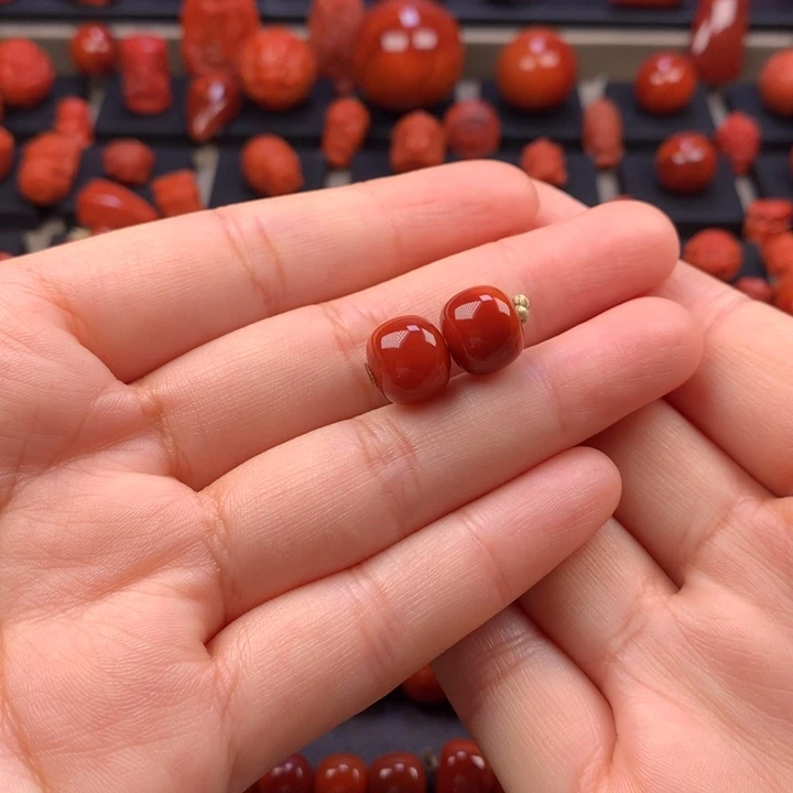 南红玛瑙未镶嵌老型对珠10.7MM