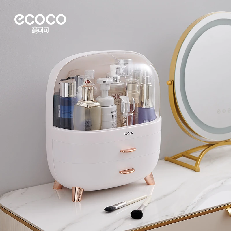 ecoco化妆品收纳盒桌面梳妆台置物架化妆刷护肤品口红收纳筒防尘