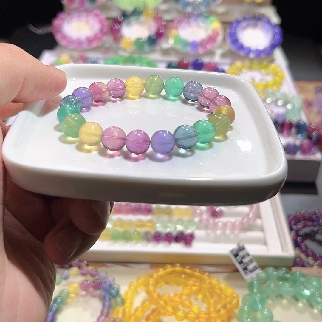 未镶嵌手链萤石荧光彩虹10mm