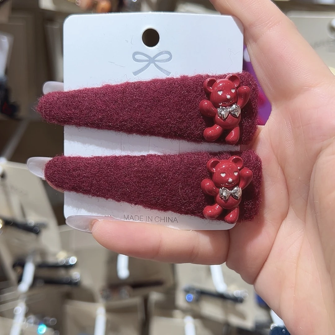 羽毛不锈钢红色小熊掰掰夹