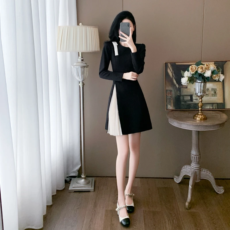 长袖连衣裙女春秋季2025新款洋气减龄法式收腰高级感显瘦绝美裙子