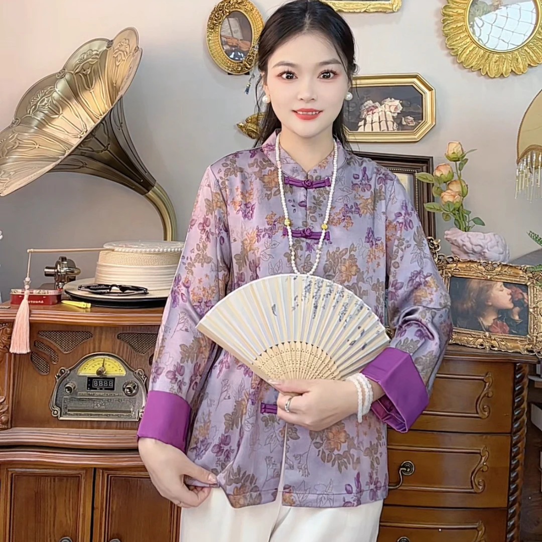 【691】新中式早秋新款提花立领上衣时尚百搭宽松显瘦减龄小衫女装