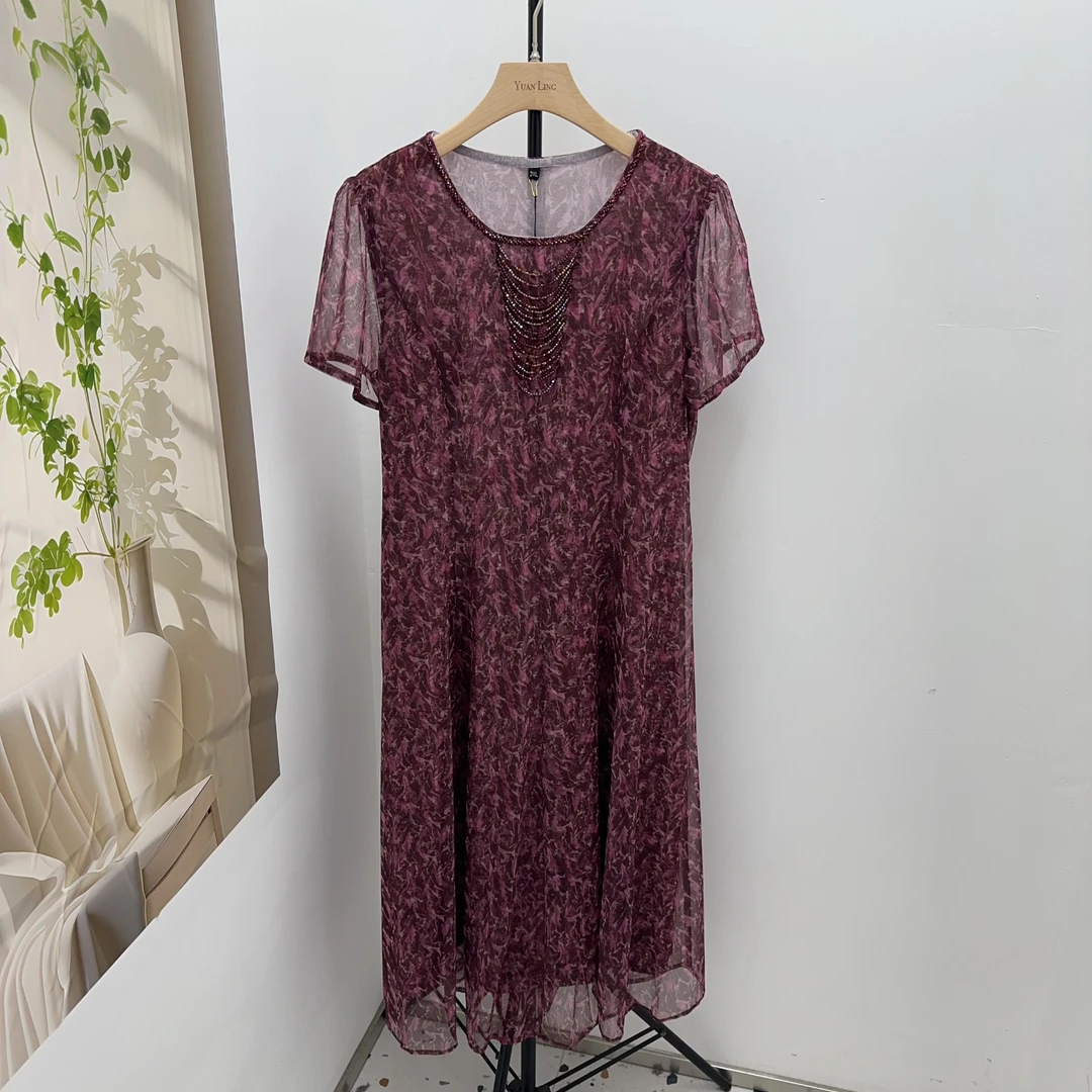 2025新款夏季妈妈气质婆婆连衣裙冰凉高雅舒适连衣裙