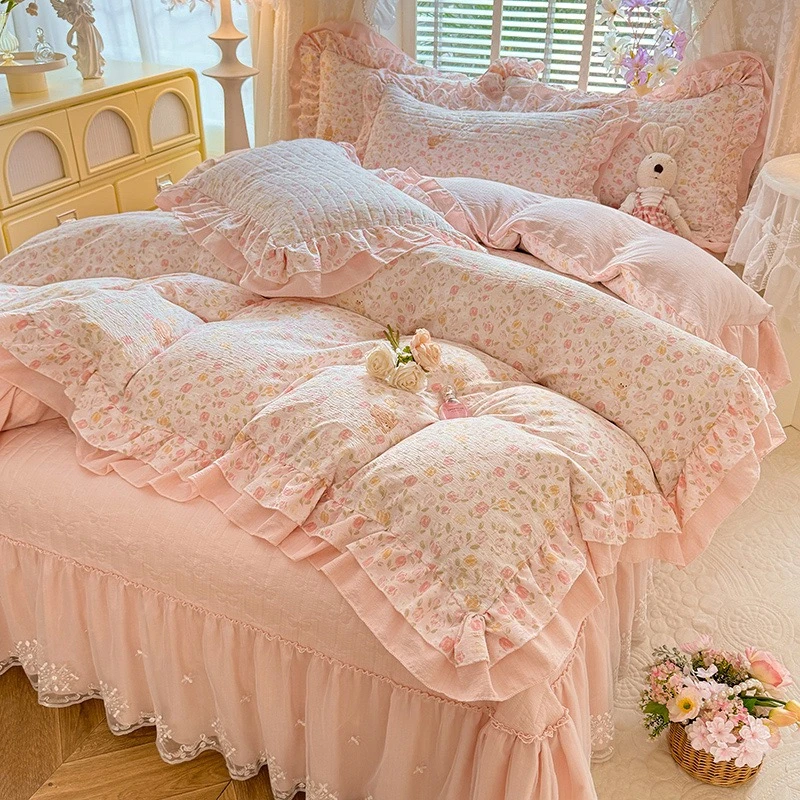 新款四季款床盖款四件套轻奢蕾丝床盖三件套秋冬被套款四件套