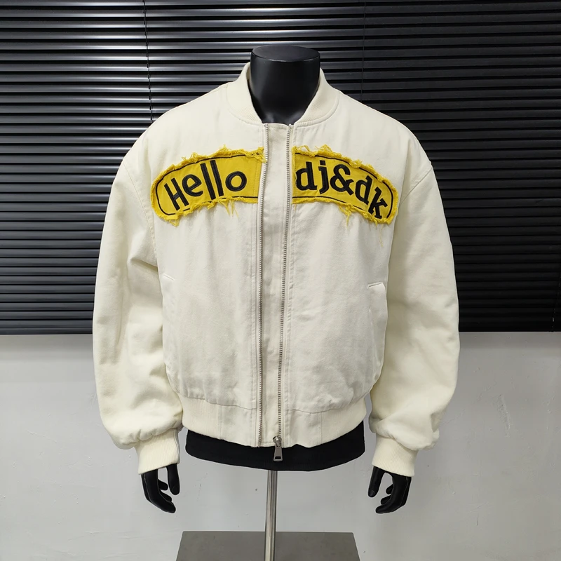 秋冬宽松短款棒球服外套男重工贴布刺绣棉衣夹克嘻哈潮牌上衣男女
