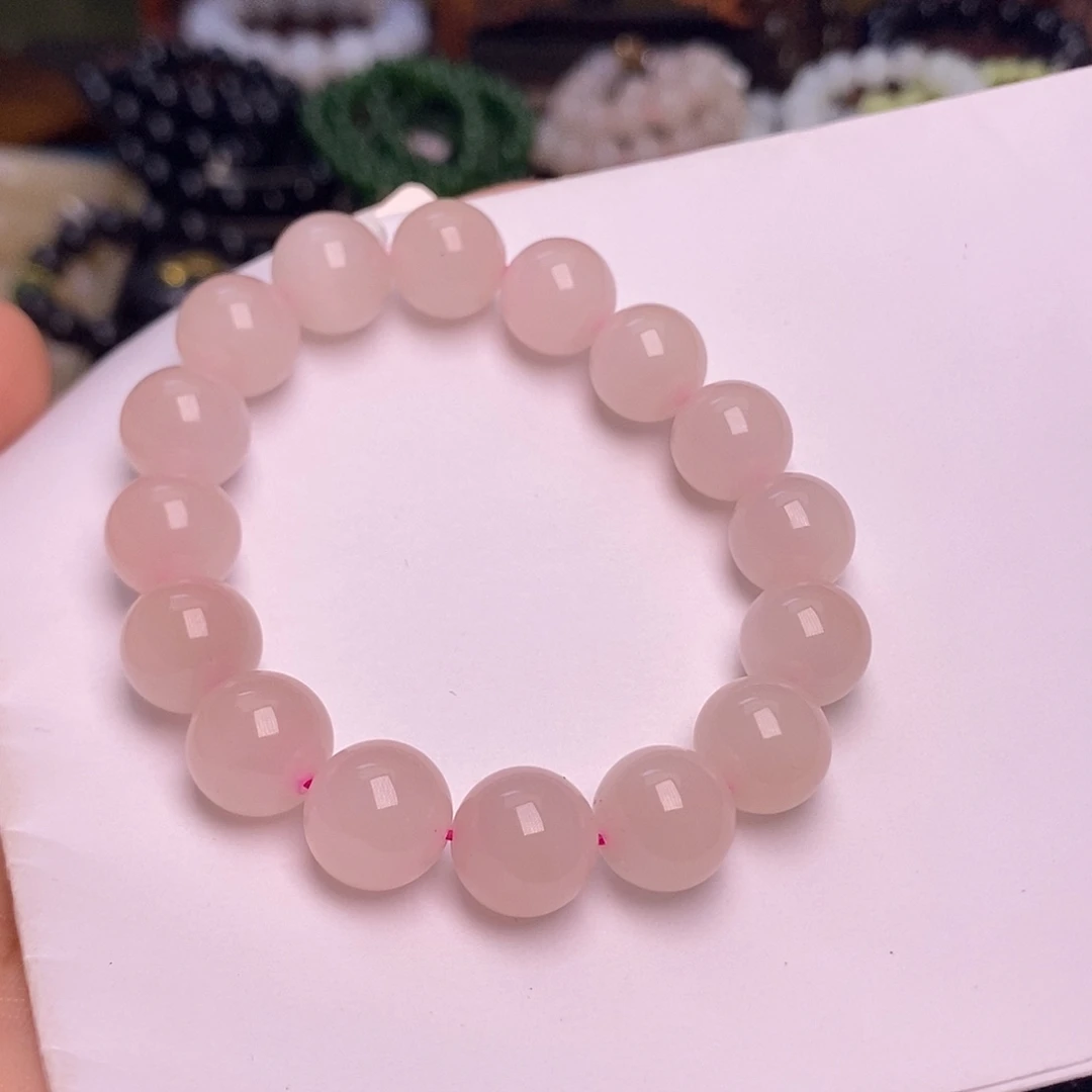 生****和田玉未镶嵌颈饰藕粉樱花粉老料约12mm手串