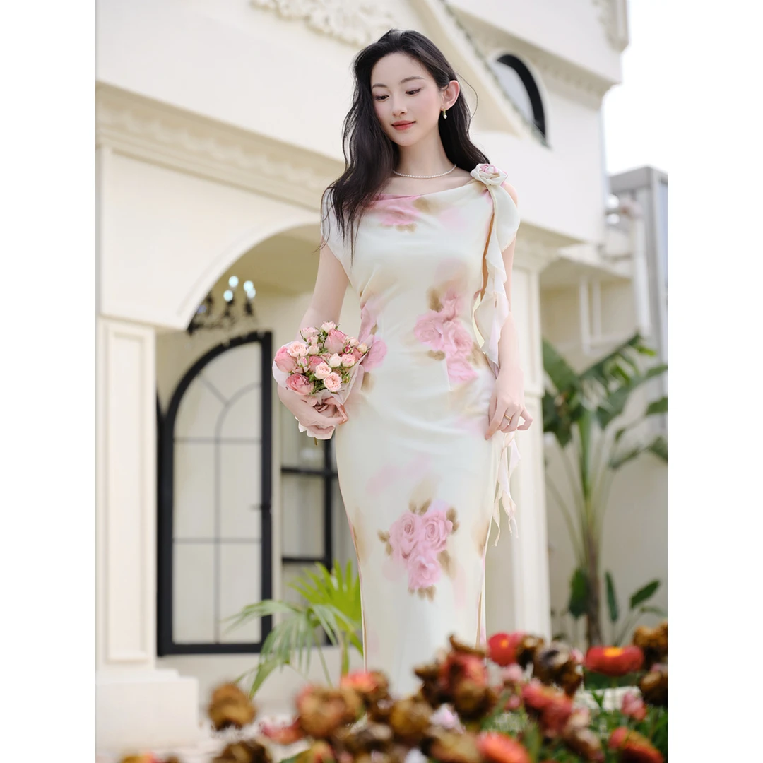温柔修身性感显瘦夏季连衣裙复古知性风温柔夏款流行裙子气质度假