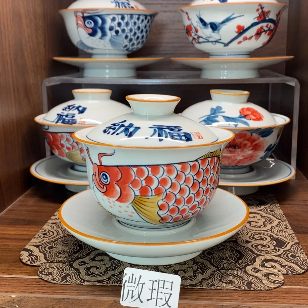 微瑕釉下彩纯手绘手工绘制