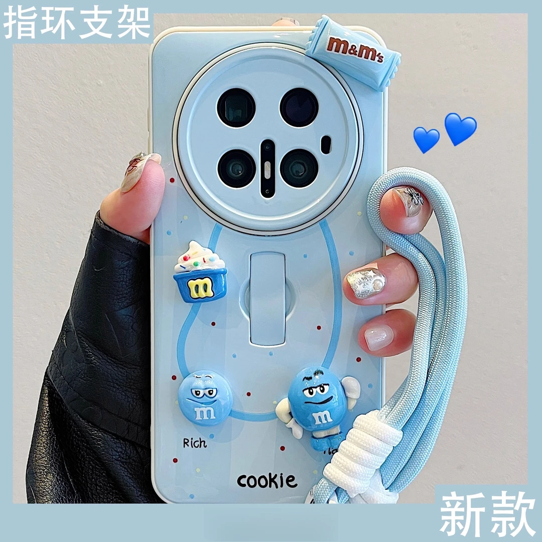 适用华为mate70pro+手机壳p70创意立体M豆一体指环支架mate60女款