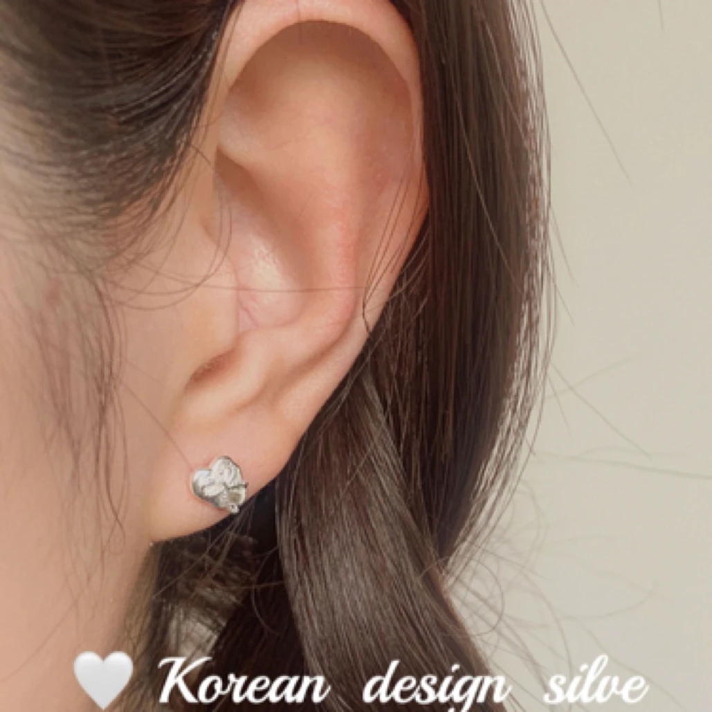 925银耳饰 不规则爱心蝴蝶结耳钉 韩版小众ins风设计饰品百搭款