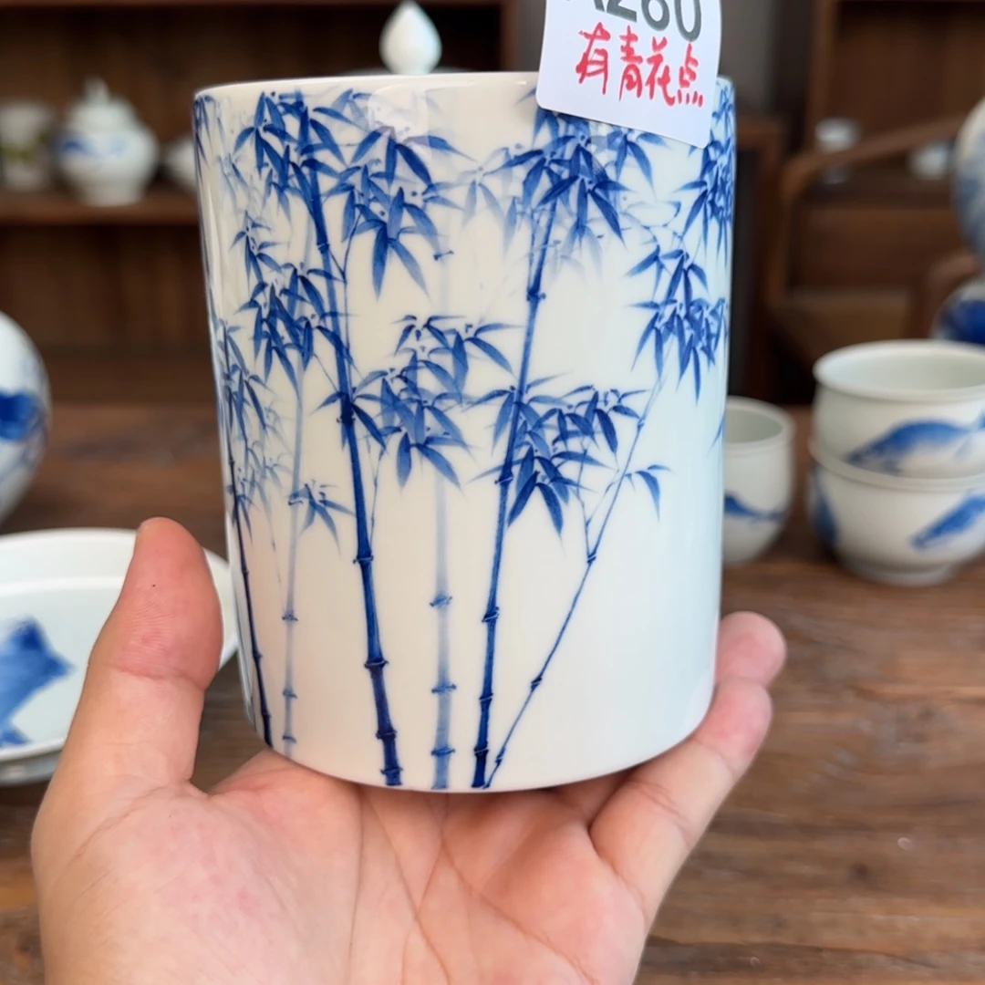 一泓手作280微瑕竹子笔筒