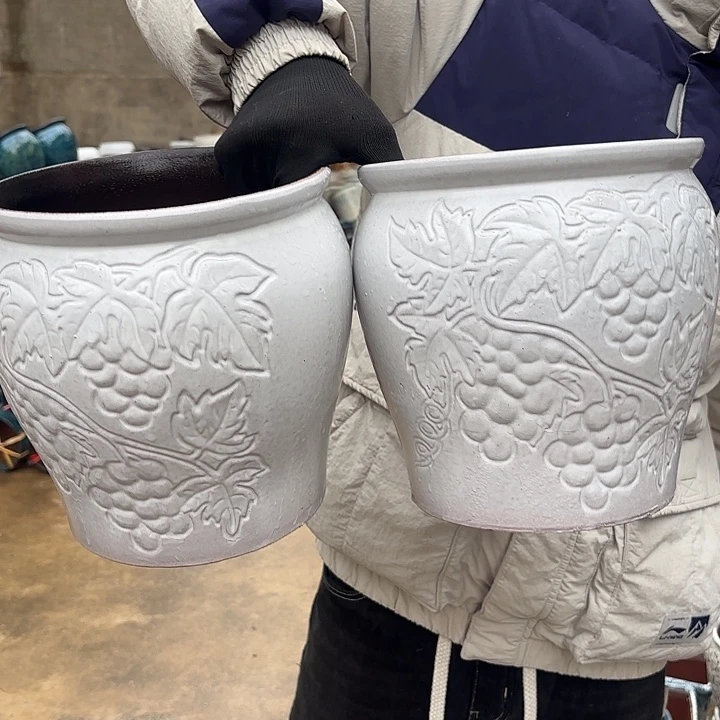 紫砂茶碗白葡萄两个口径20*20