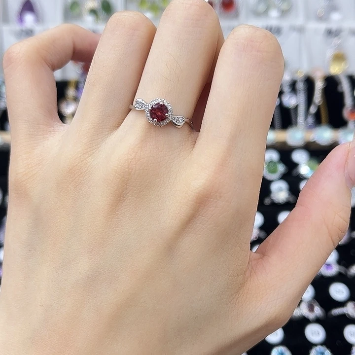 石榴石戒指银S925镶嵌