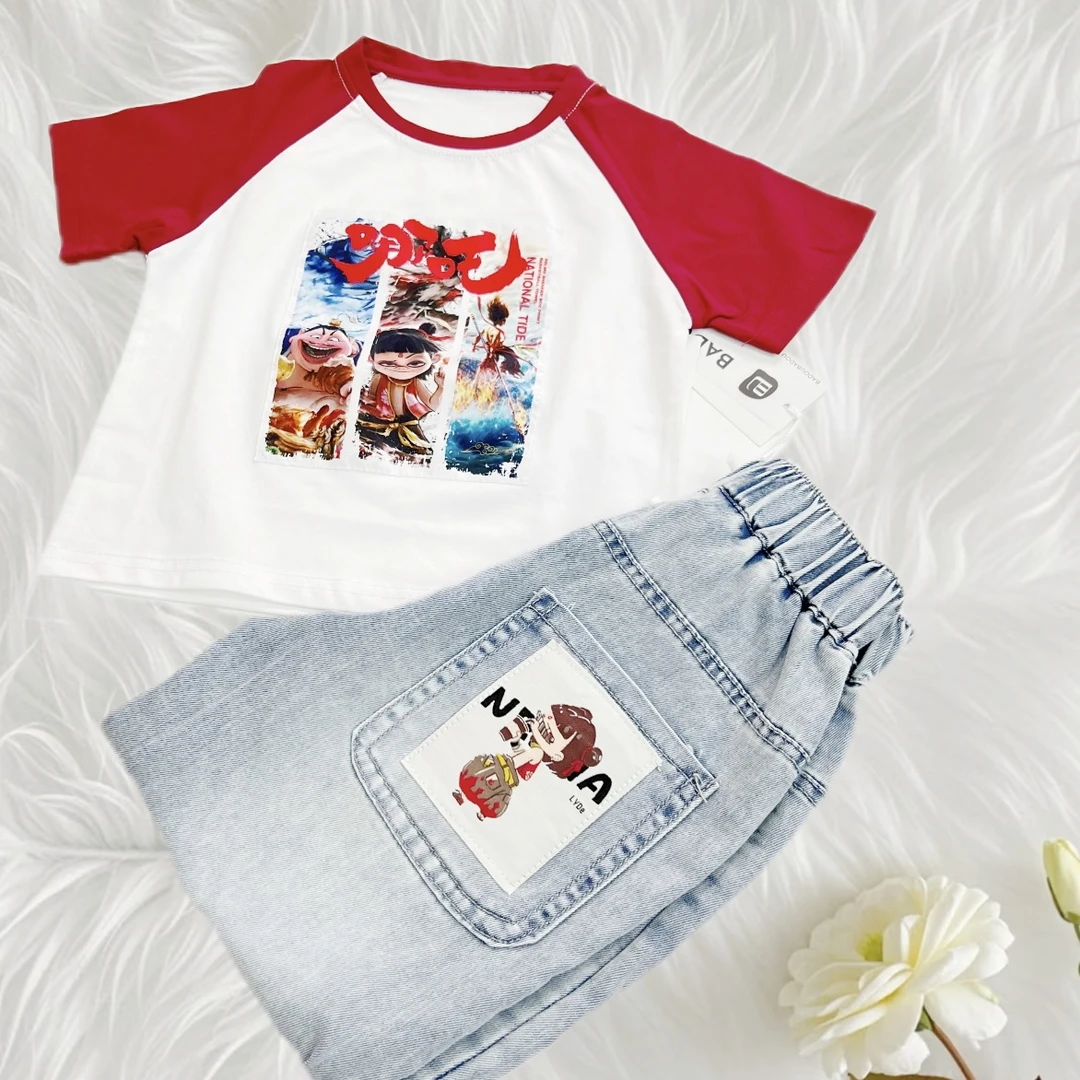 哪吒系列牛仔九分裤儿童女童男童休闲休闲夏款印花