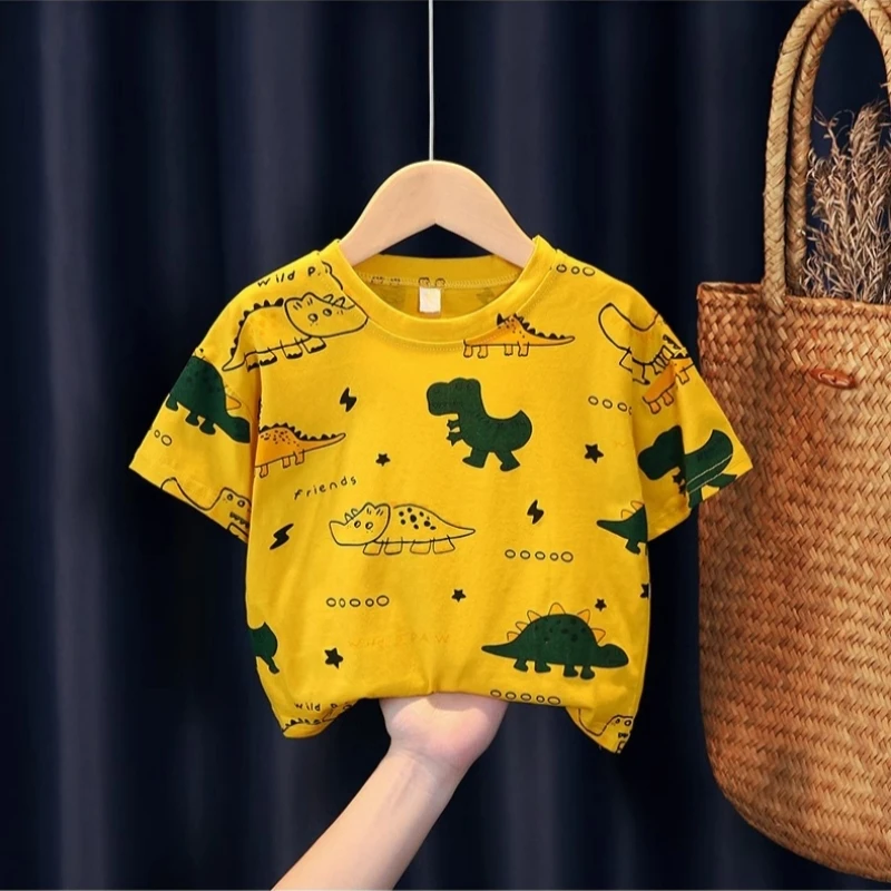 2025新款短袖T恤男童春秋儿童半袖男宝上衣宝宝百搭圆领打底衫