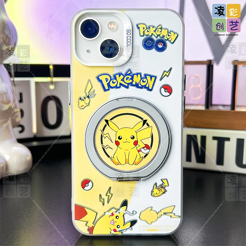 凌彩创艺手机壳适用苹果华为小米vivo手机壳宝呆萌皮卡丘旋转支架