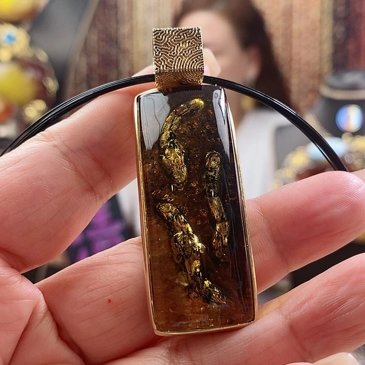 琥珀颈饰银S925镶嵌吊坠