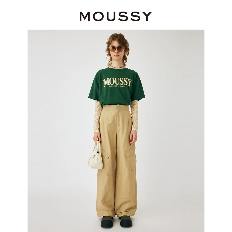 moussy 2025新款直筒工装裤下摆抽绳休闲裤女010GAS30-6700