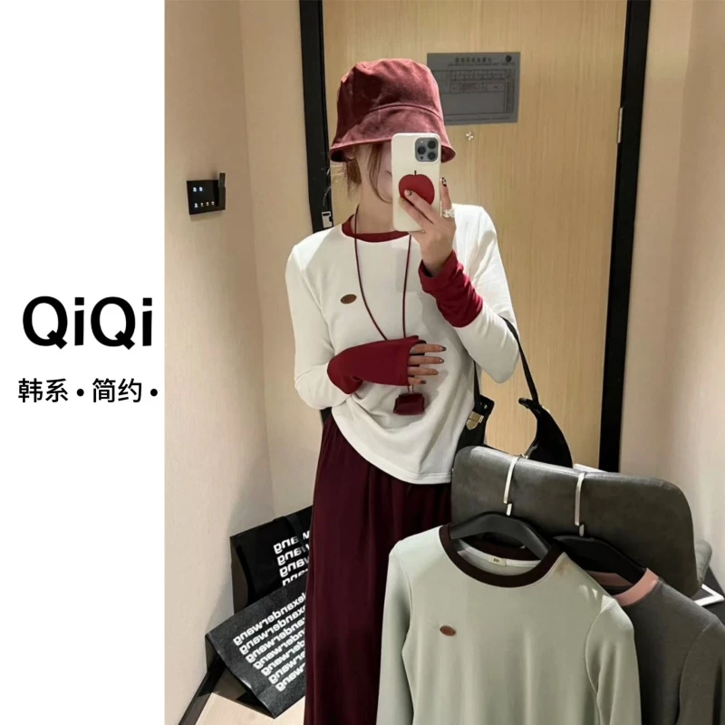 七七定制 【韩版原单】撞色时尚百搭打底衫品质女装显瘦修身C-9367