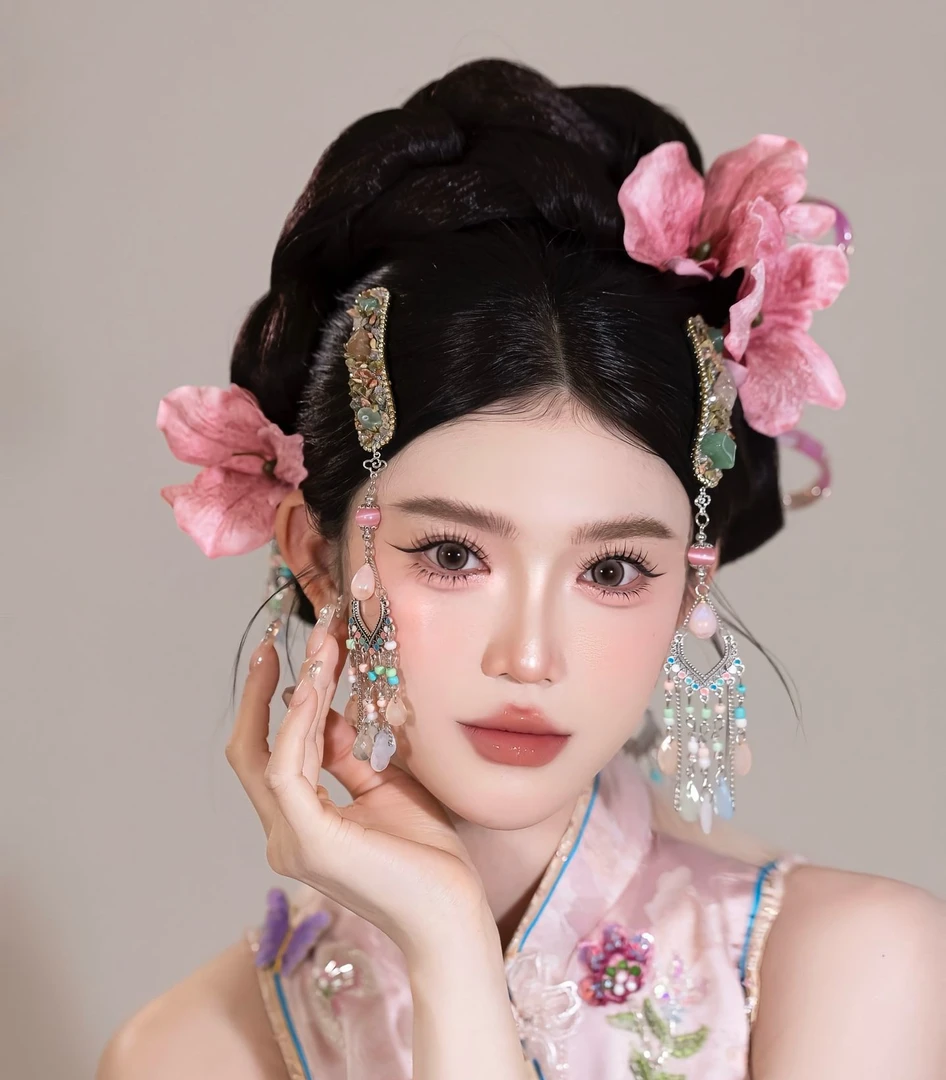 新款仿真花朵发夹森系新娘粉色头花超仙美婚纱礼服外景拍照头饰品