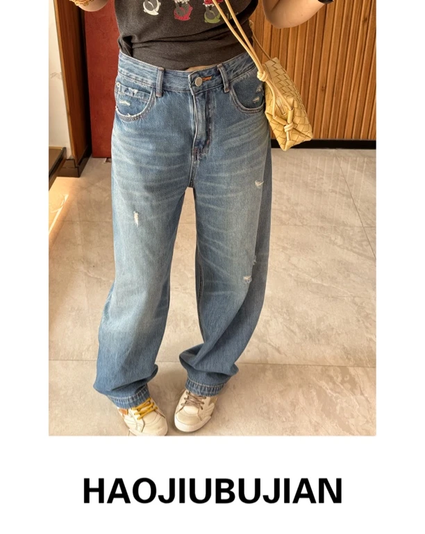 好久不见黑标破洞十分牛仔小吊裤