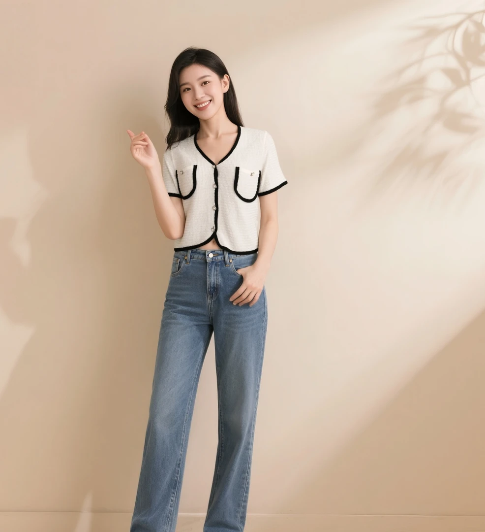 W1182开衫气质女装翻领白色撞色薄款时尚针织夏季