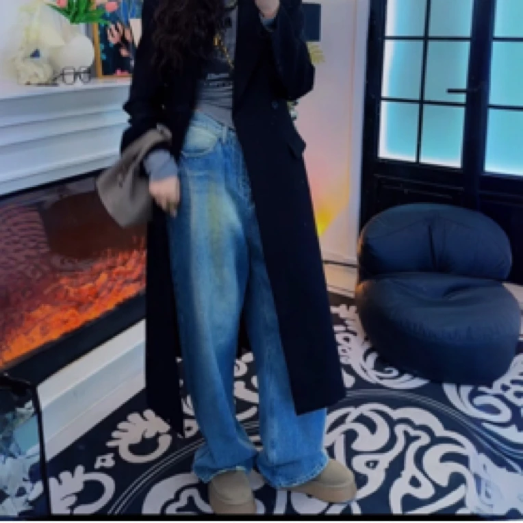 大萍子家 显瘦气质网红时尚宽松设计师韩版牛仔裤0088