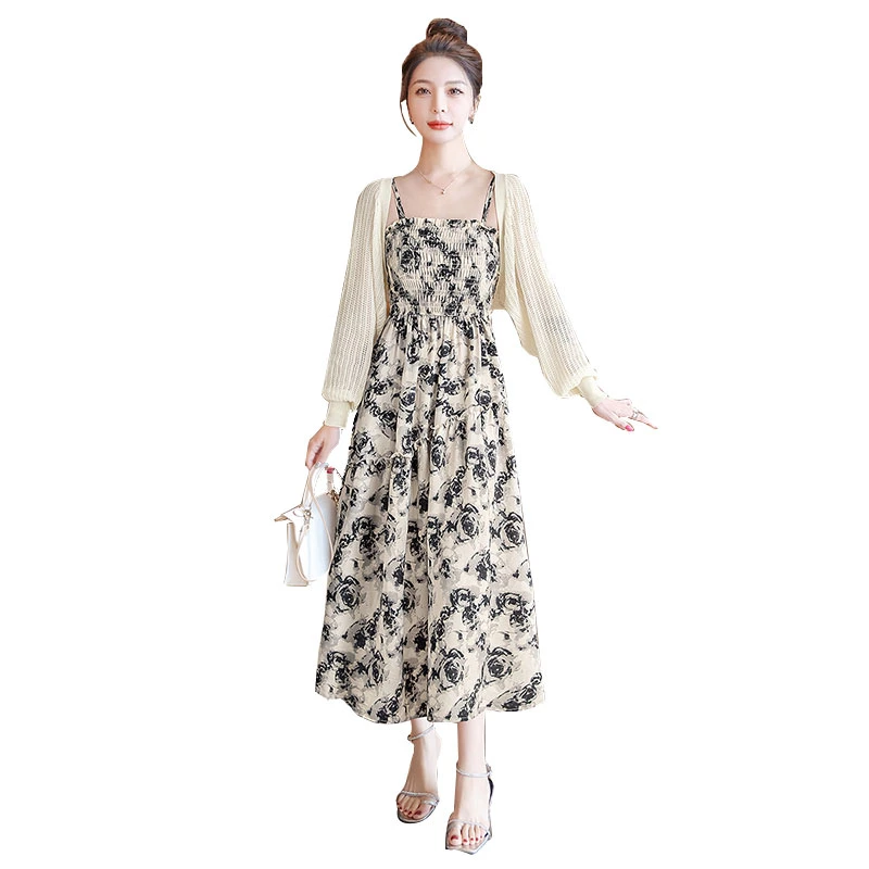 丝柏舍夏季欧若风女碎花吊带裙搭外衫两件套气质套装S41B0008N