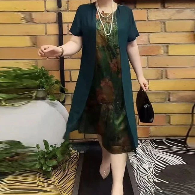 新款气质减龄假两件连衣裙时尚烫钻tg