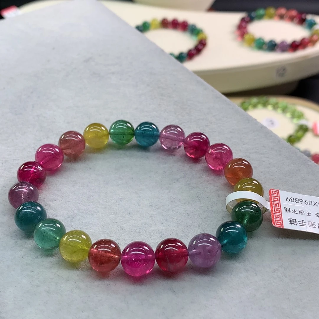 【闪购商品】碧玺手链未镶嵌碧玺彩虹色标单圈9.2