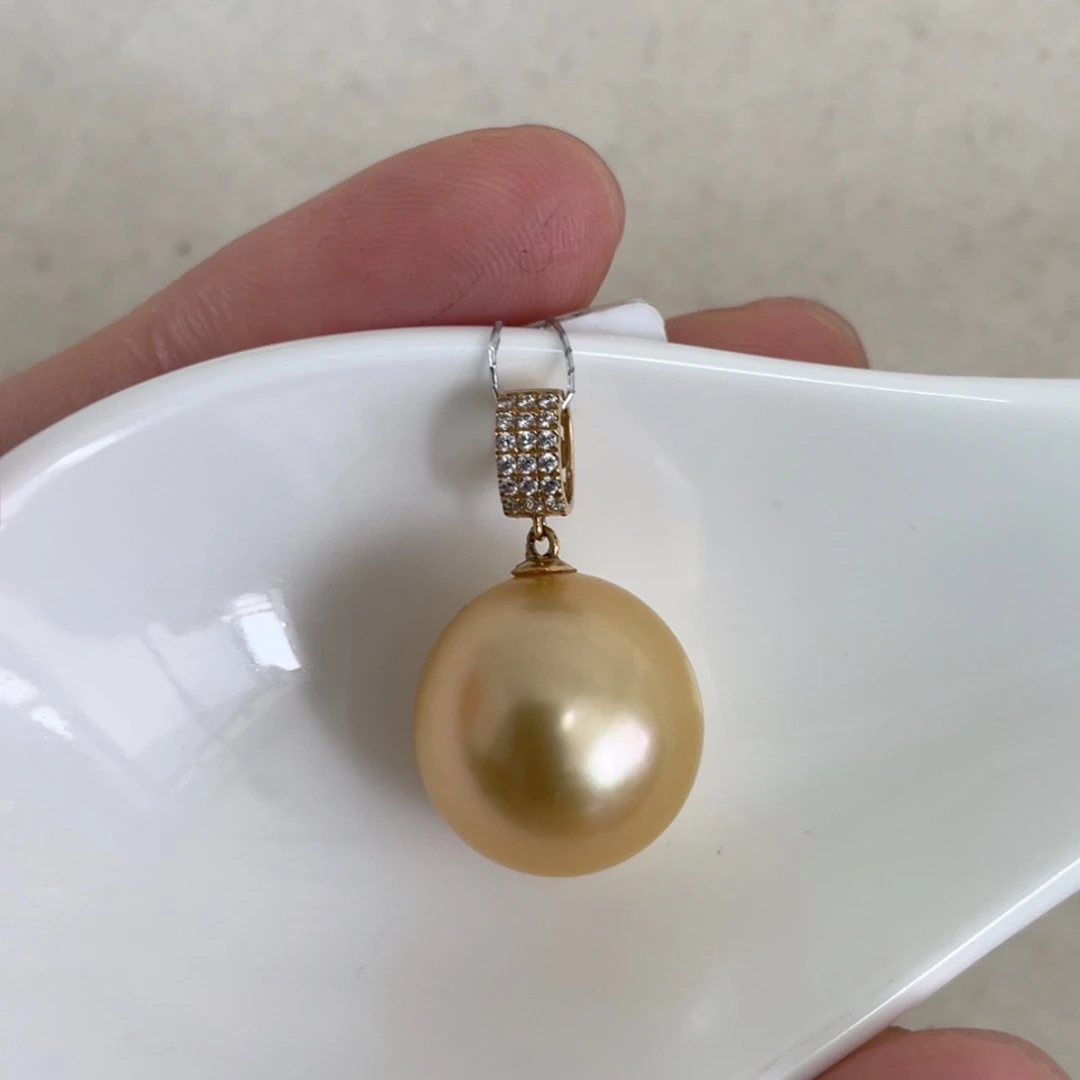 海水珍珠吊坠(不含链)18K金镶嵌14.8mm