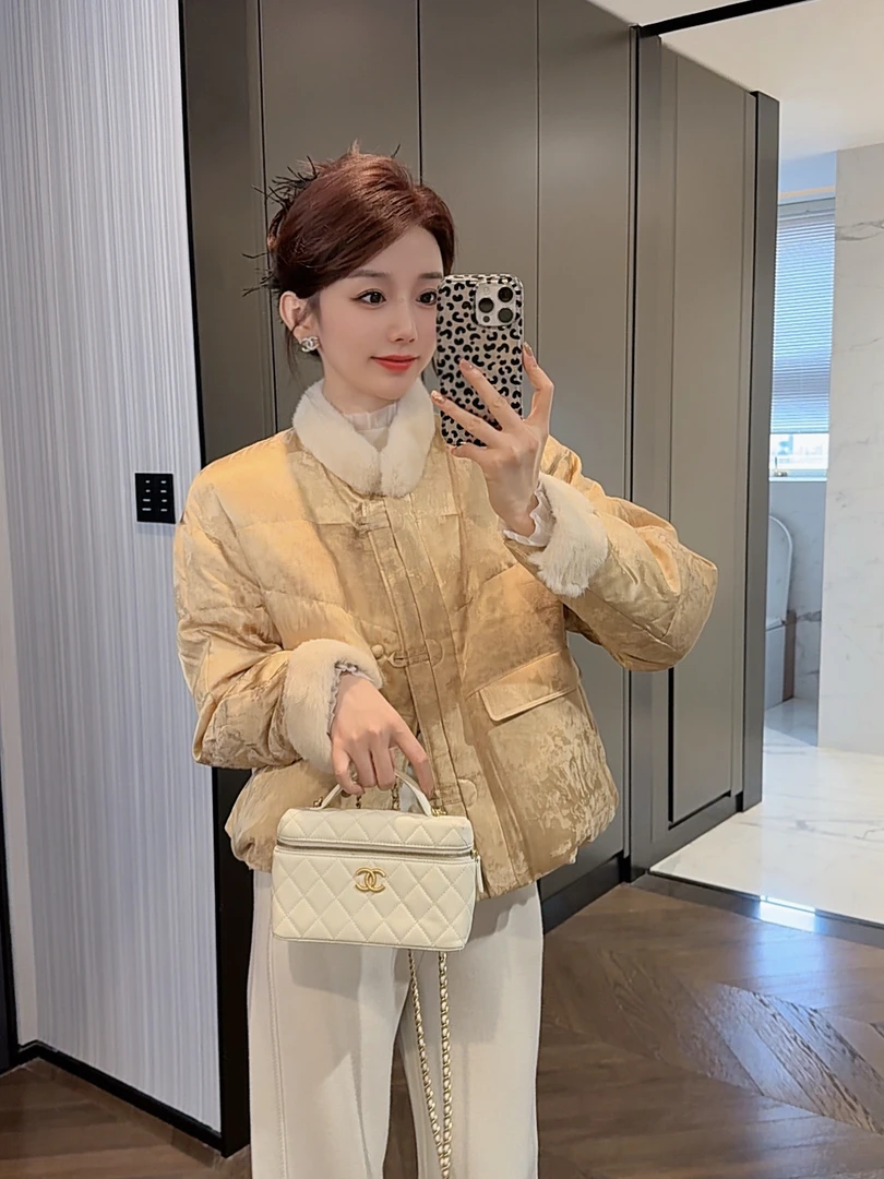 【大静静】“千金女主”新中式水貂毛皮草国风盘扣90鹅绒服