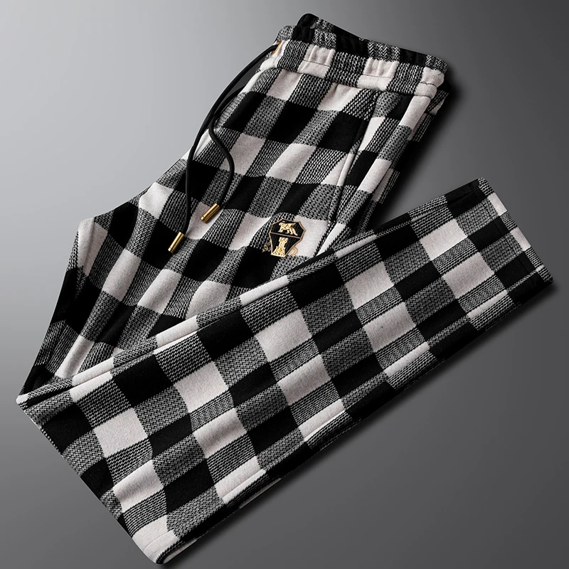 轻奢高端秋冬新款色织格休闲裤男款修身高级感印花直筒长裤男欧货