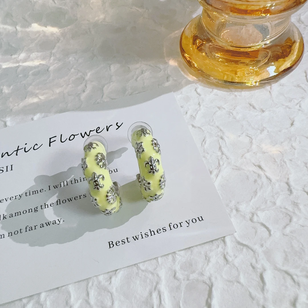 铜合金耳饰 9011 黄色滴釉耳钉