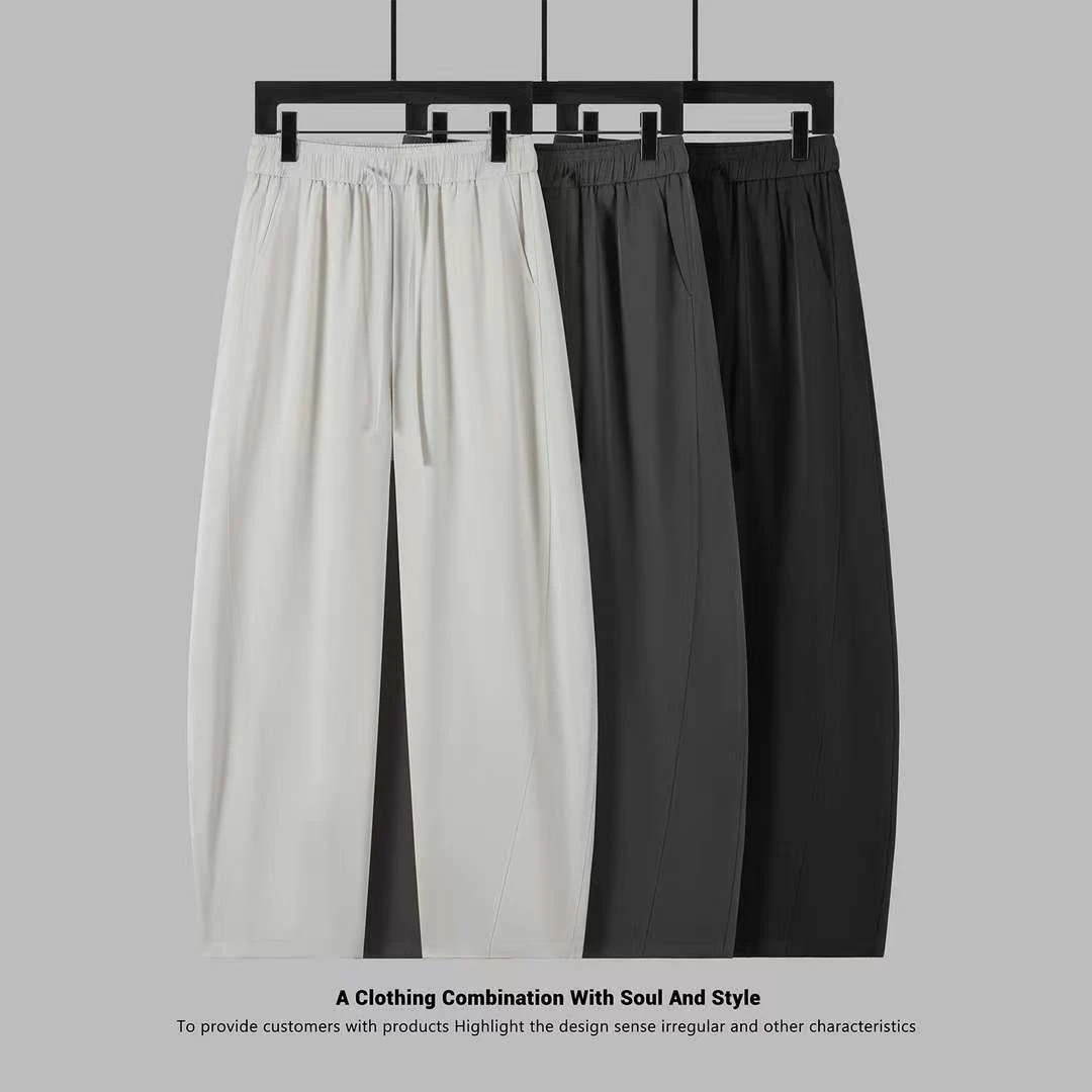 夏季立裁冰丝弯刀裤男士宽松百搭休闲裤情侣舒适透气纯色简约长裤
